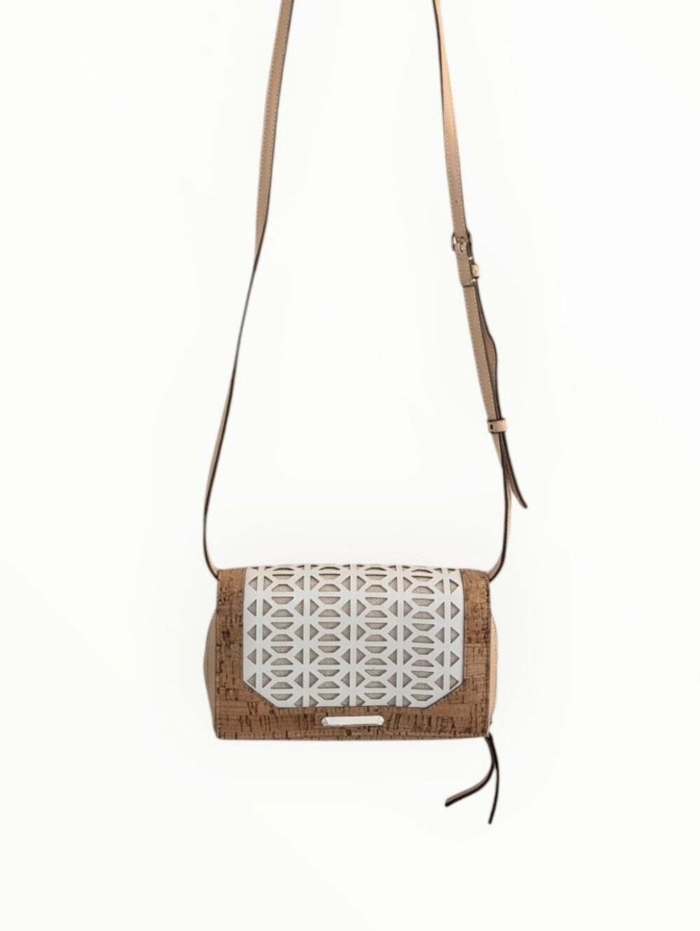 Stella and Dot Nolita Geo Cork Crossbody Bag with White Laser-Cut Flap